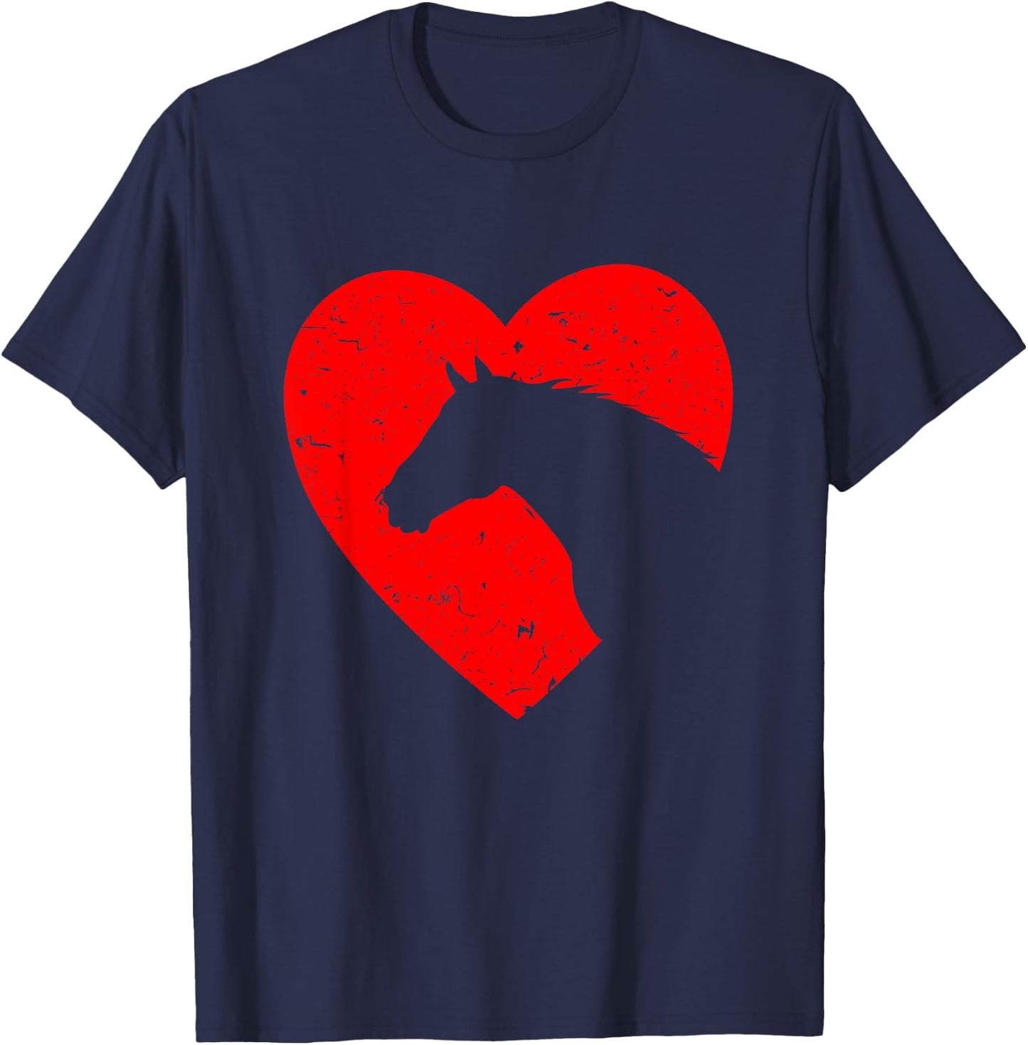 Horse Heart Silhouette For Cowgirl Equestrian Graphic Print T-Shirt - T-Shirt | Navy