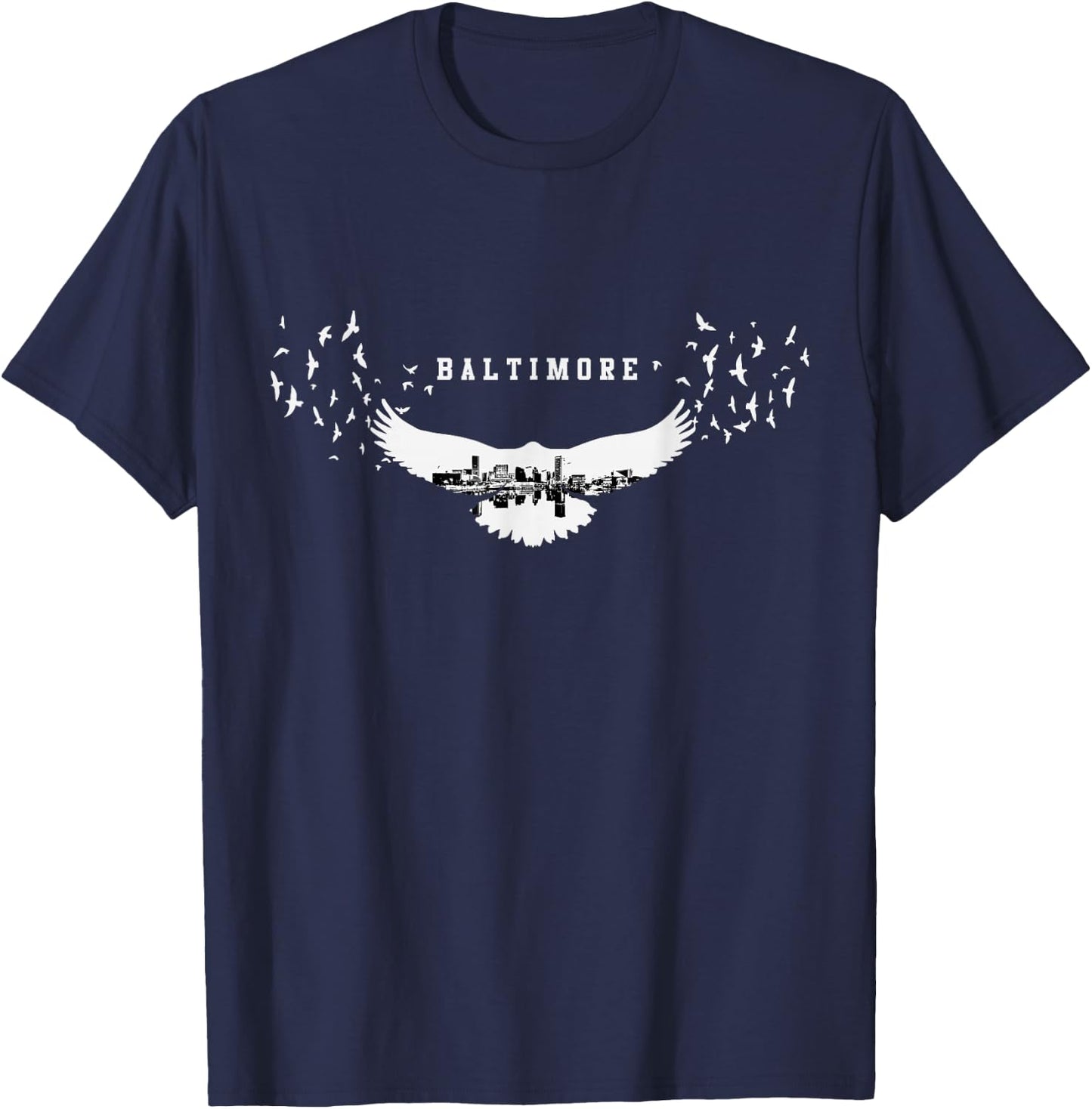 Baltimore City Skyline Inside Raven Silhouette T-Shirt - T-Shirt | Navy