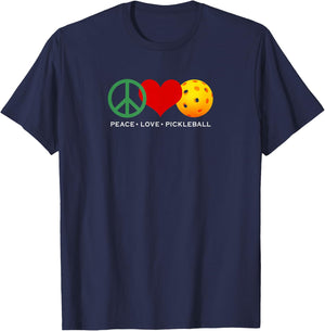 Peace, Love & Pickleball | Men & Women | I Love Pickleball T-Shirt - T-Shirt | Navy