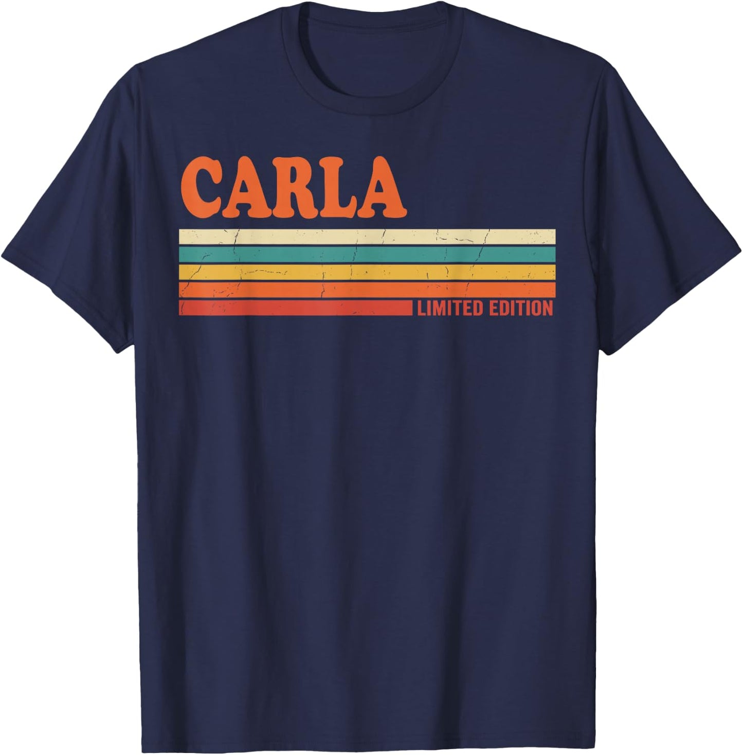 Carla Retro Personalisierte Vornamen Vintage Streifen T-Shirt - T-Shirt | Navy