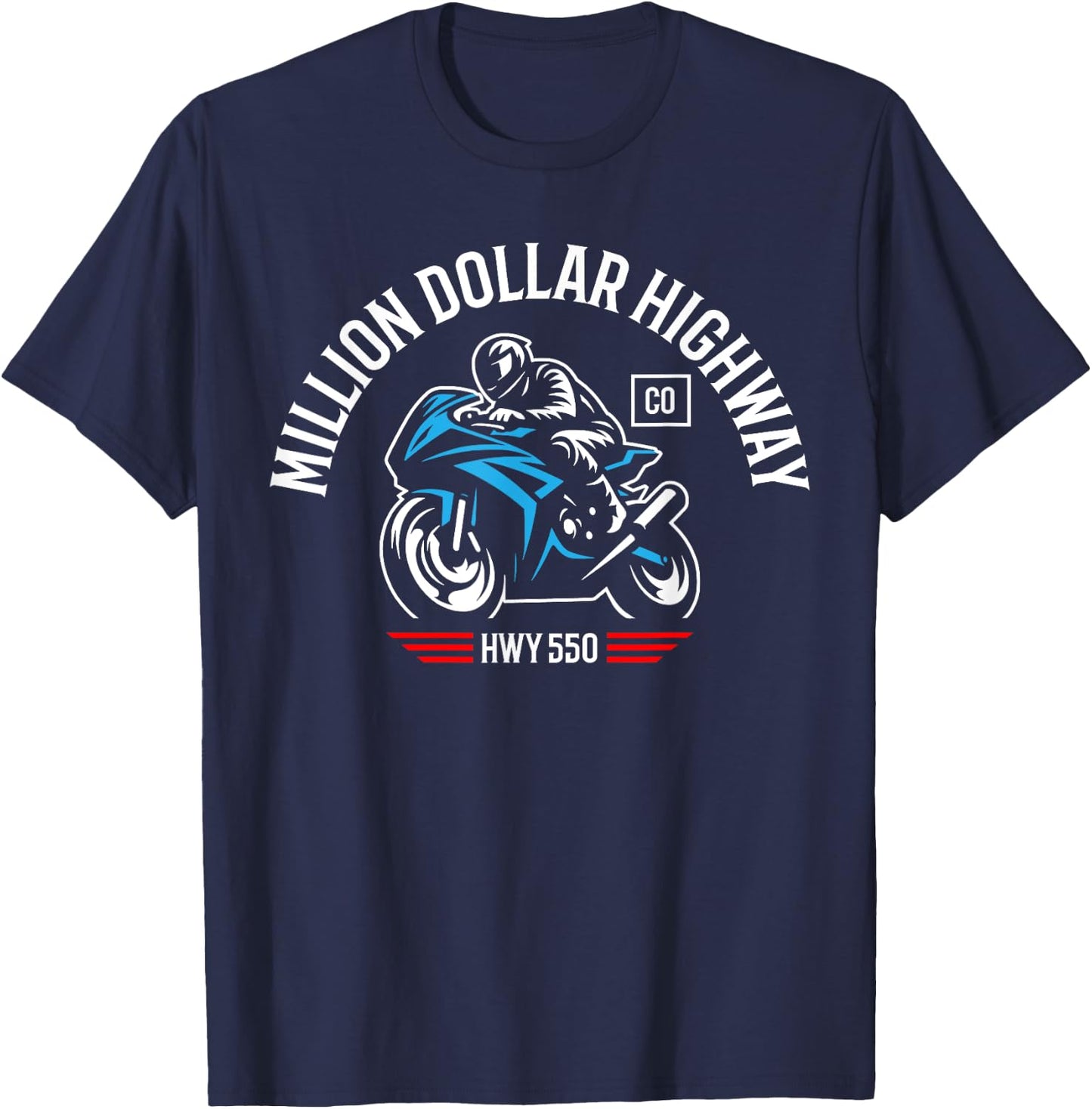 Million Dollar Highway CO USA HWY 550 Motorcycle Design T-Shirt - T-Shirt | Navy