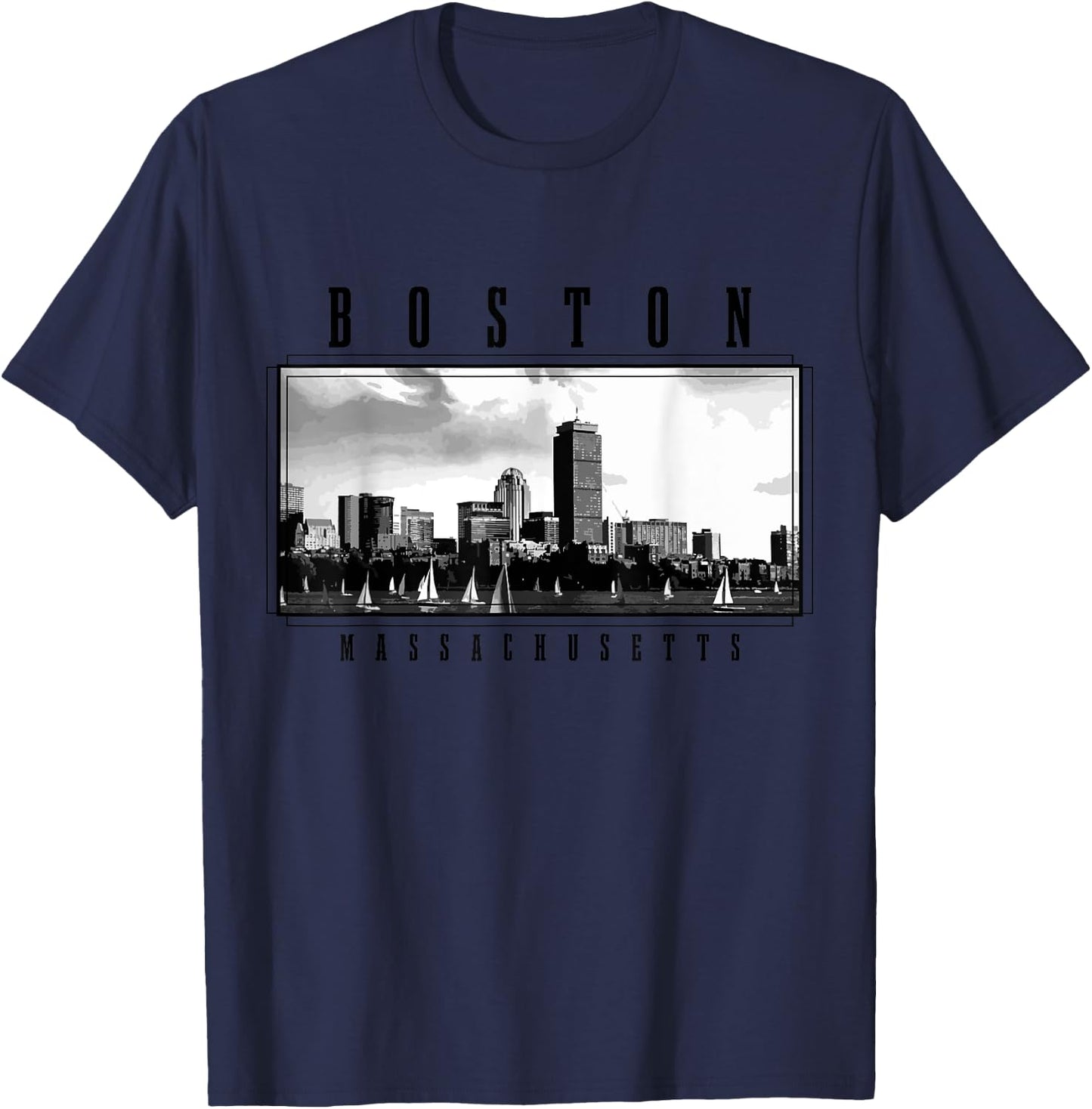 Boston Vintage Skyline Massachusetts USA America Souvenir T-Shirt - T-Shirt | Navy