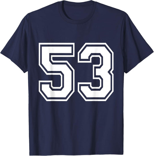 Number 53 Front + Back Varsity Sports Team 53rd Birthday T-Shirt - T-Shirt | Navy