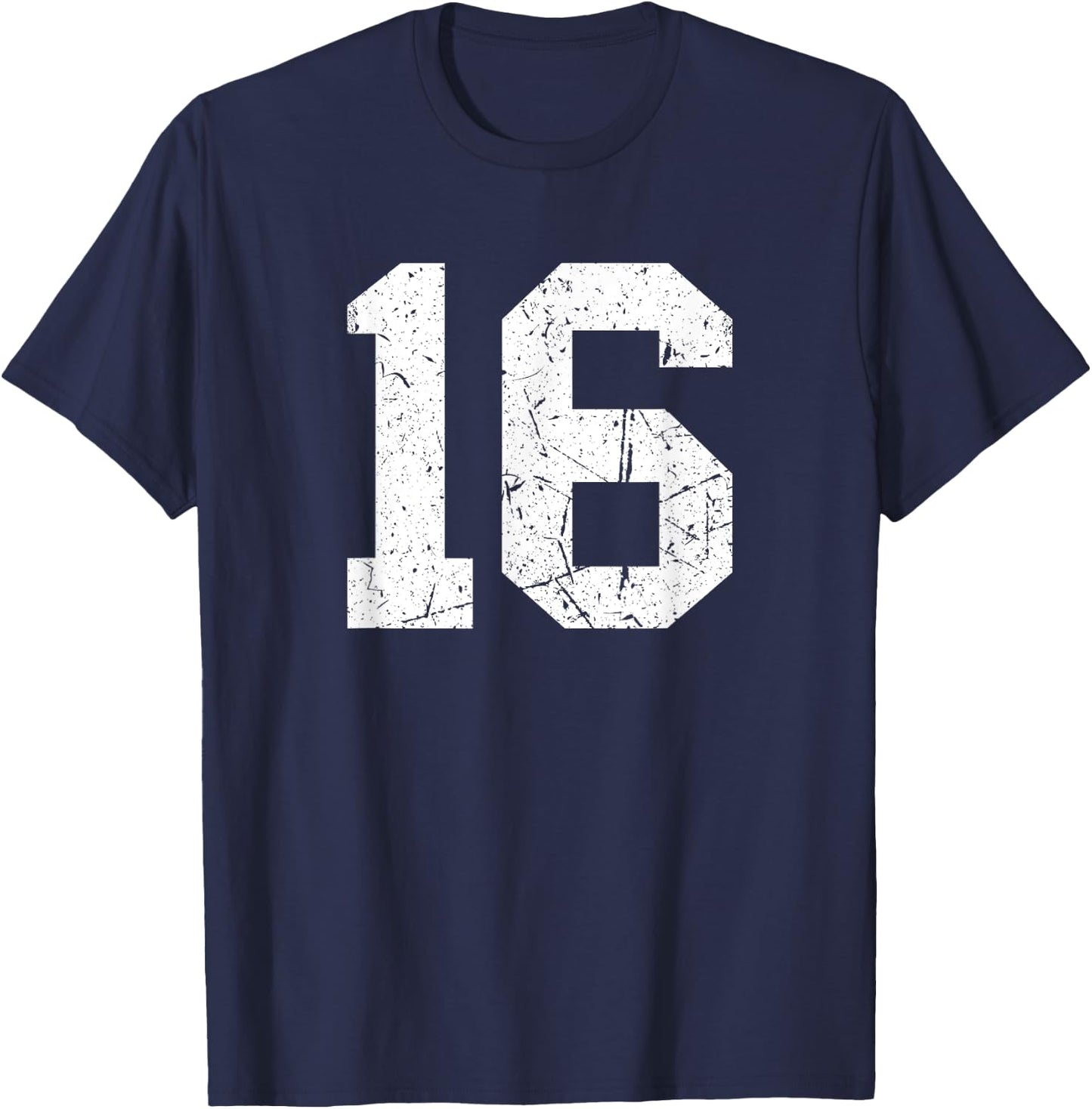 Vintage Number #16 White Sports Team Varsity Number T-Shirt - T-Shirt | Navy