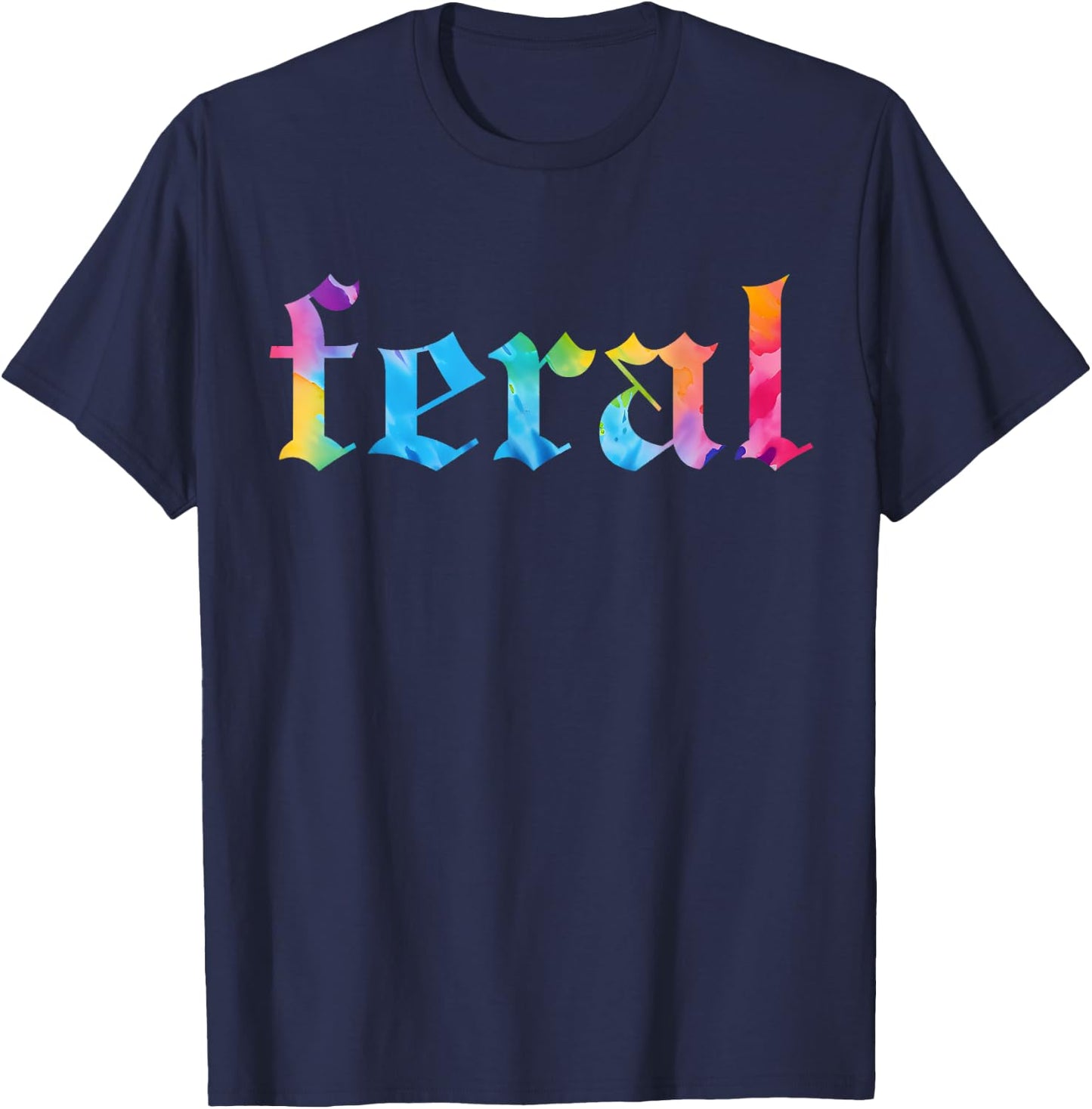 Feral Summer Girl Tie Dye - Women's Gothic Blackletter Font Tie-Dye - Small - Black - Short Sleeve T-Shirt - T-Shirt | Navy