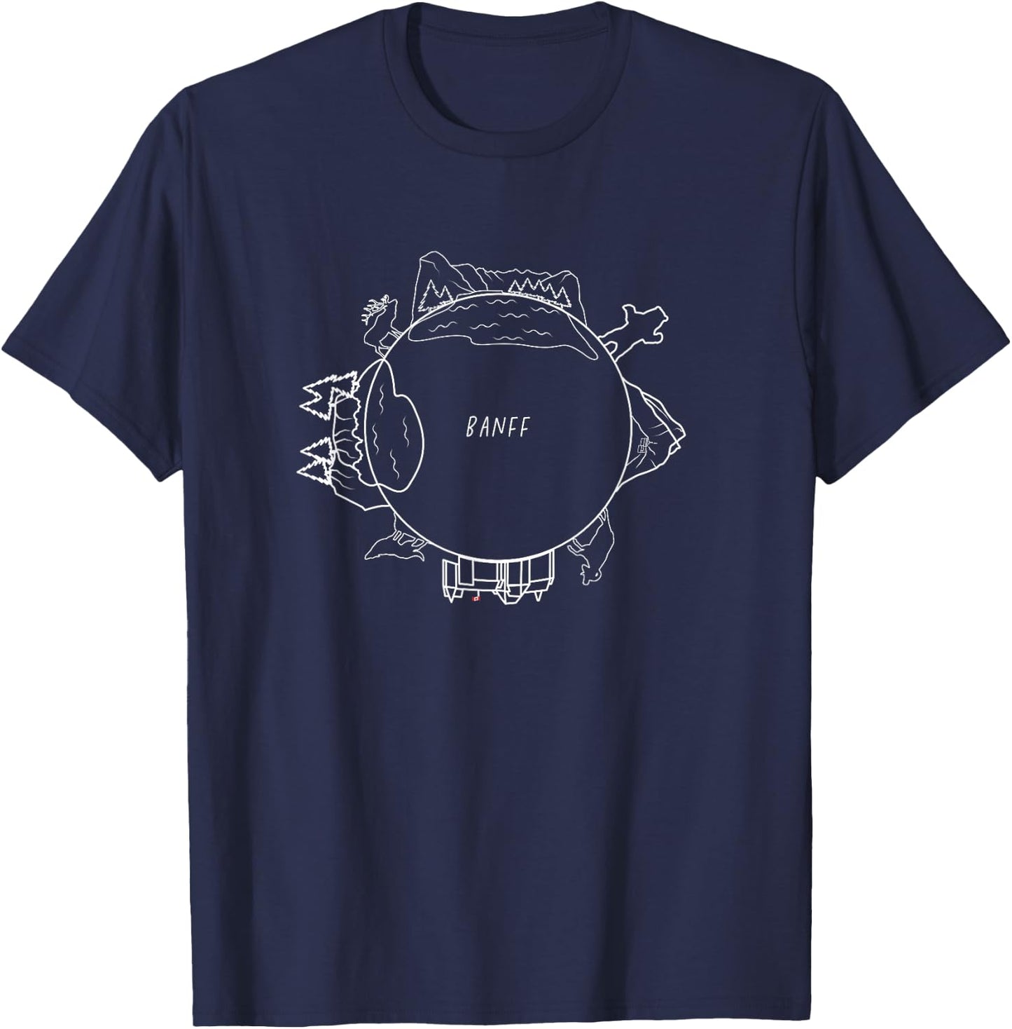 Banff Alberta Canada Tiny Planet with Animals & Landmarks T-Shirt - T-Shirt | Navy
