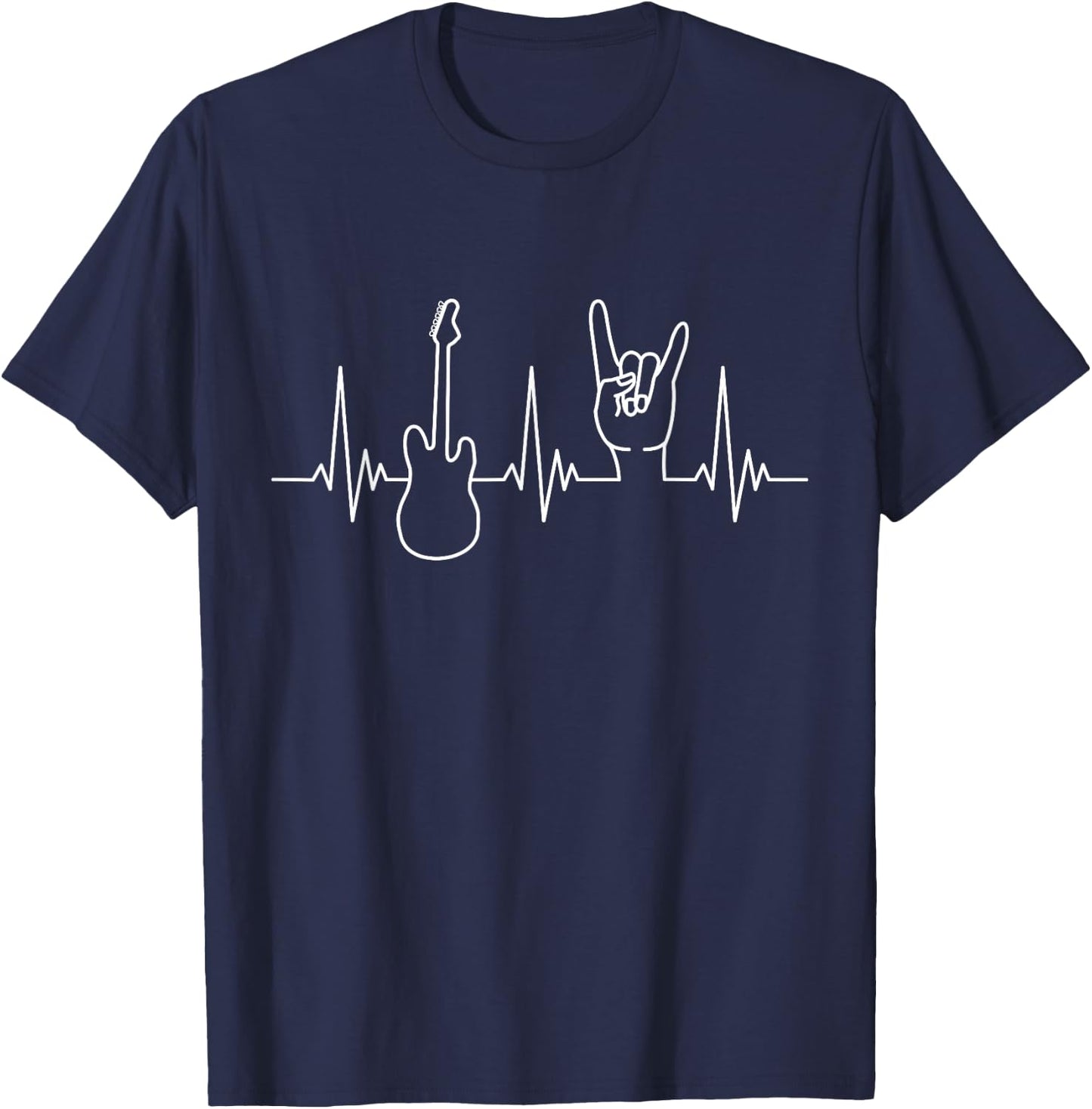 Electric Guitar and Chip Fork Heartbeat Design for Heavy Metal , black T-Shirt - T-Shirt | Navy