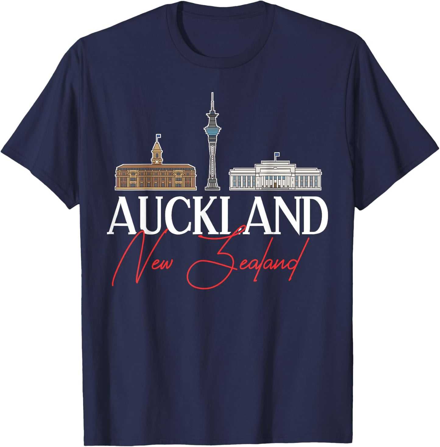 Auckland New Zealand City Skyline Map Travel T-Shirt - T-Shirt | Navy