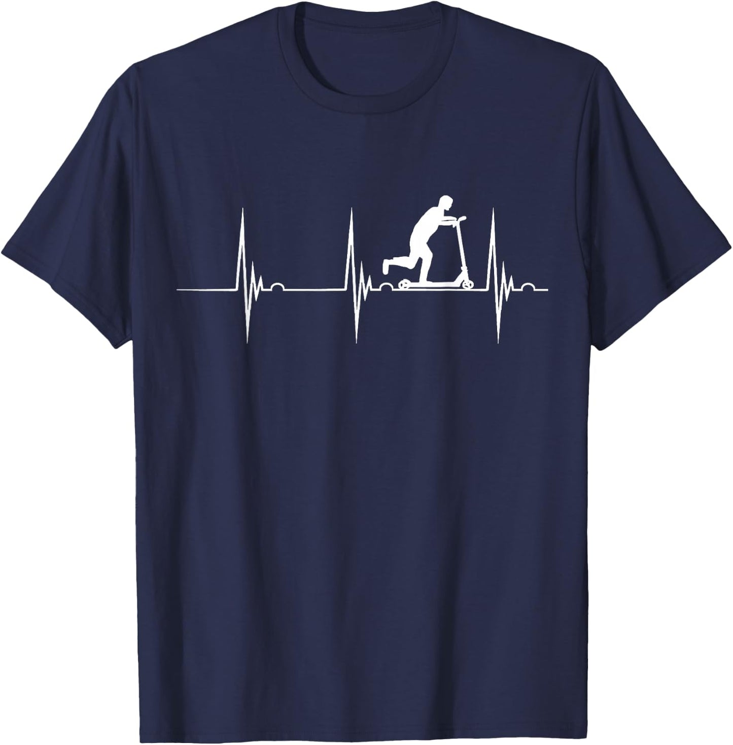 Push Scooter Rider Bike Heartbeat EKG Pulse Scootering T-Shirt - T-Shirt | Navy