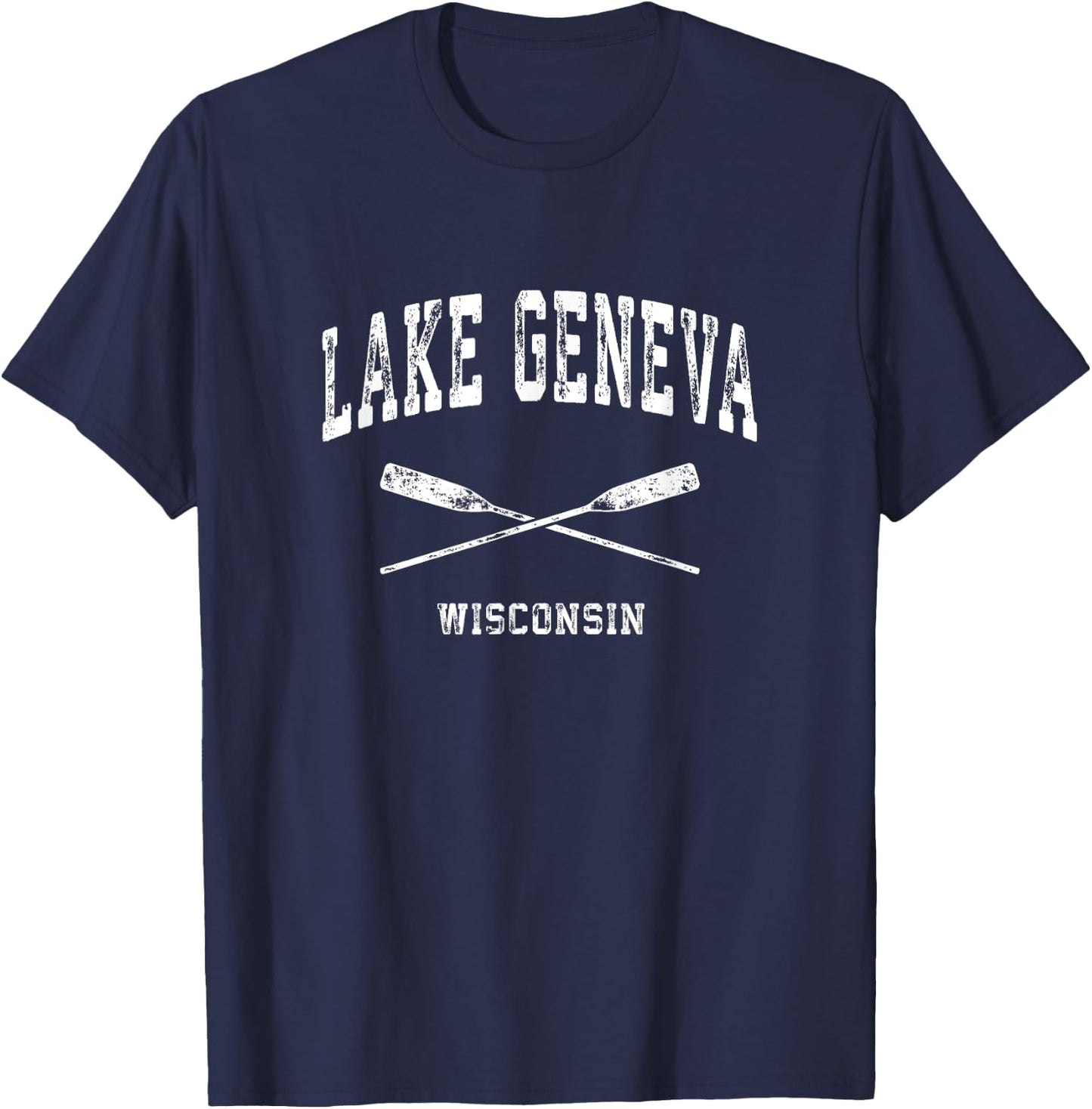 Lake Geneva Wisconsin Vintage Nautical Crossed Oars T-Shirt - T-Shirt | Navy