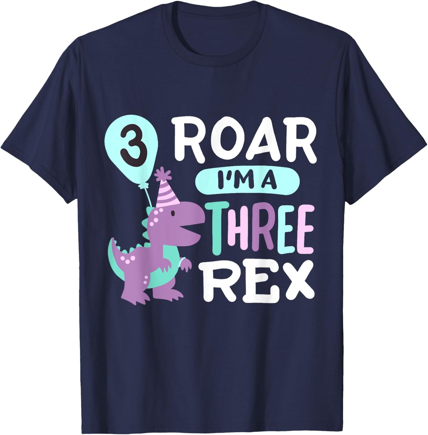 3rd Birthday Dinosaur T Rex Roar Three Rex 3 Years Old Kids T-Shirt - T-Shirt | Navy