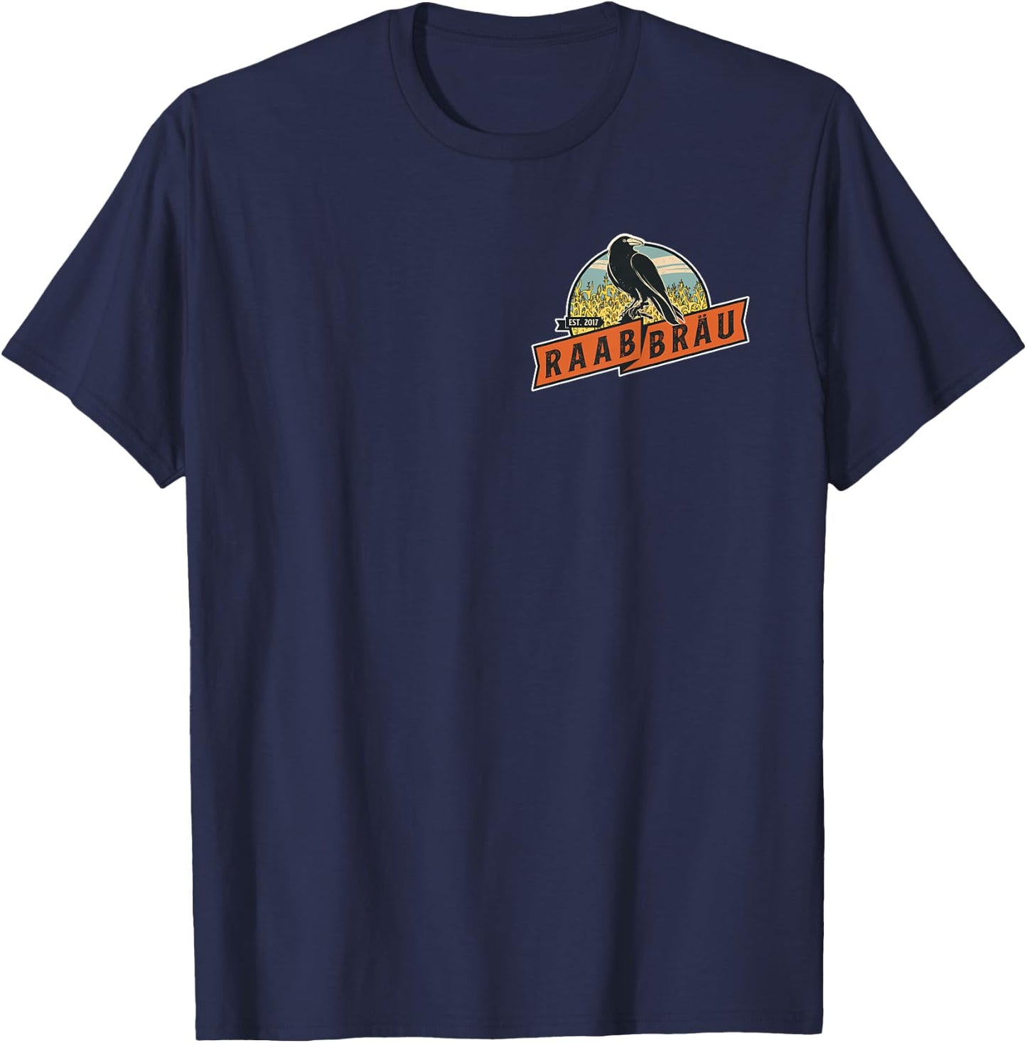 Raab Bräu Logo Design Brust Rabe Krähe T-Shirt - T-Shirt | Navy