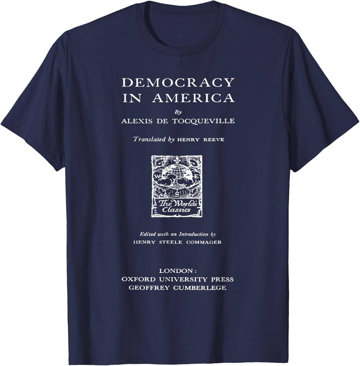 Democracy in America Alexis De Tocqueville Title Page T-Shirt - T-Shirt | Navy