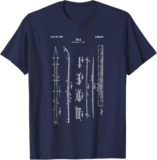Vintage Ski Blueprint Shirt - Snow Water Skiing Skier T-Shirt - T-Shirt | Navy