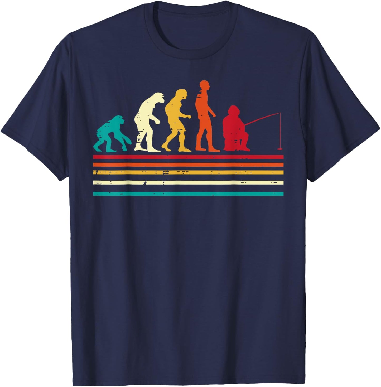 Fishing Human Evolution Retro Angler Men Women Boy Kids Teen T-Shirt - T-Shirt | Navy