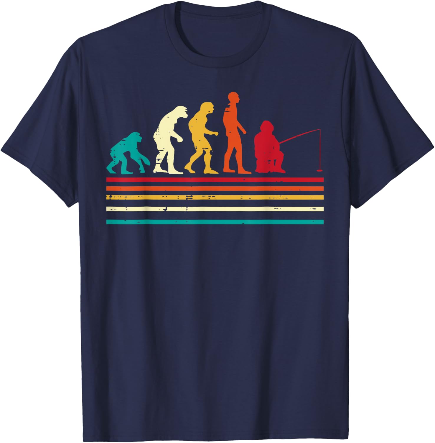 Fishing Human Evolution Retro Angler Men Women Boy Kids Teen T-Shirt - T-Shirt | Navy