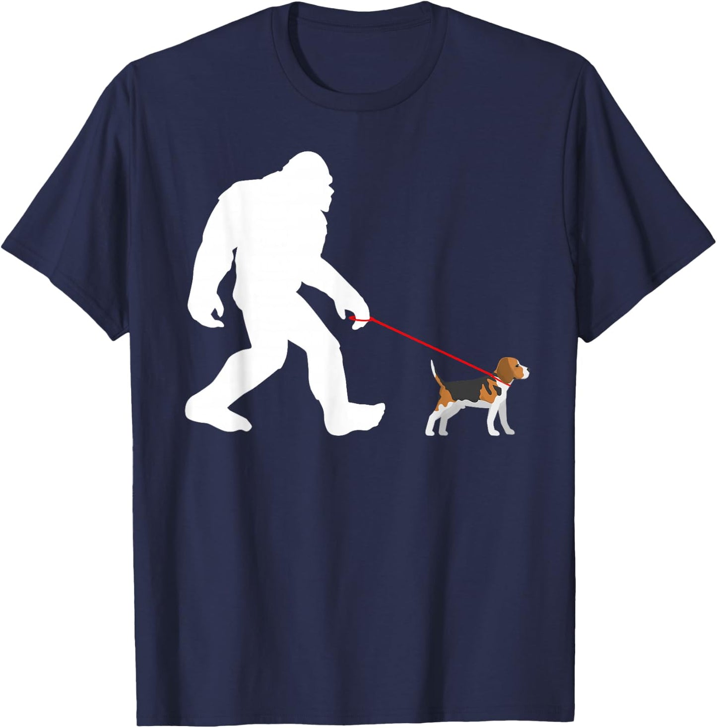 Bigfoot Walking Beagle Sasquatch with Beagle Dog T-Shirt - T-Shirt | Navy