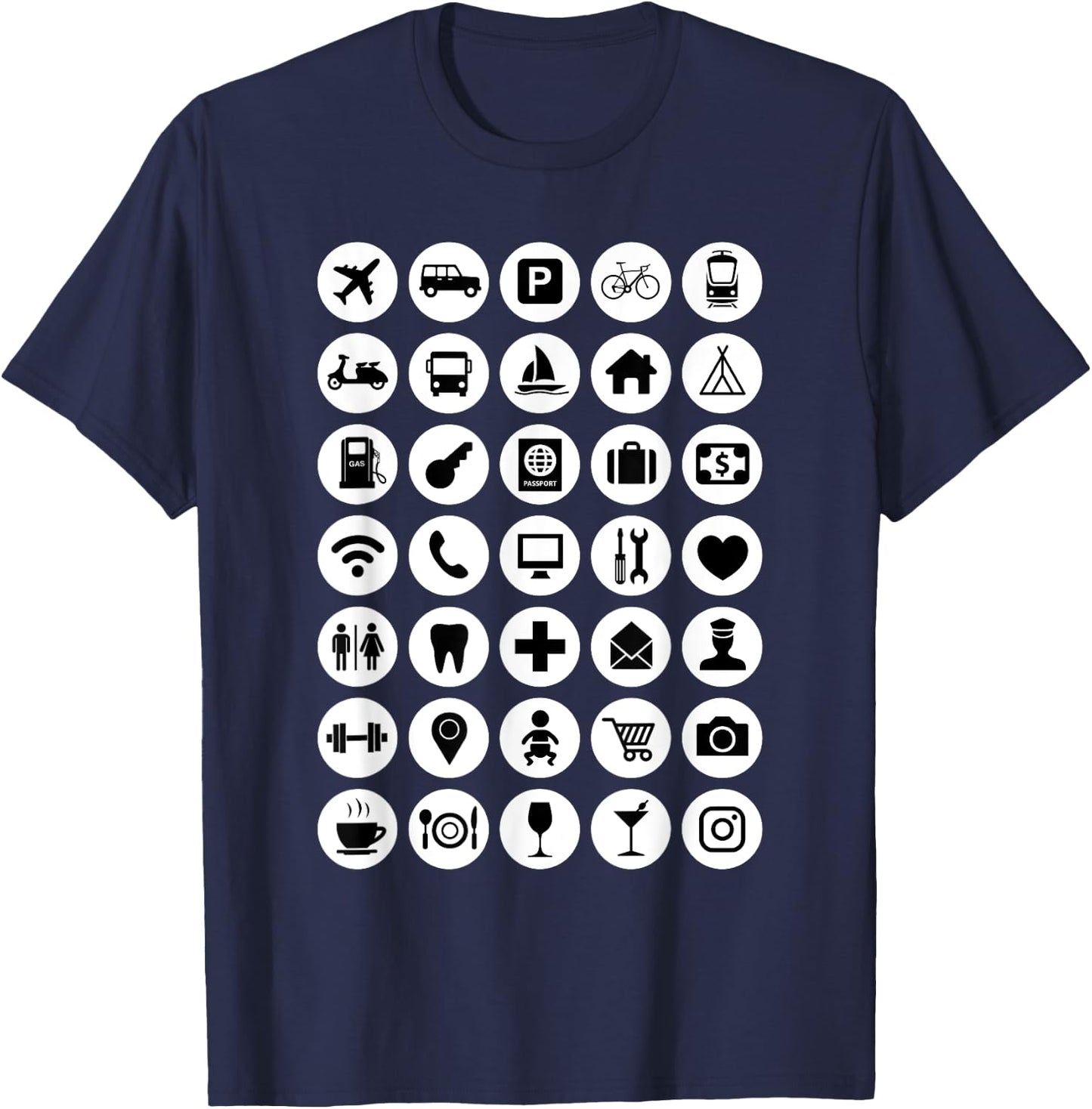 Travel Hack International Icons Backpacker Fan Tourist Help T-Shirt - T-Shirt | Navy