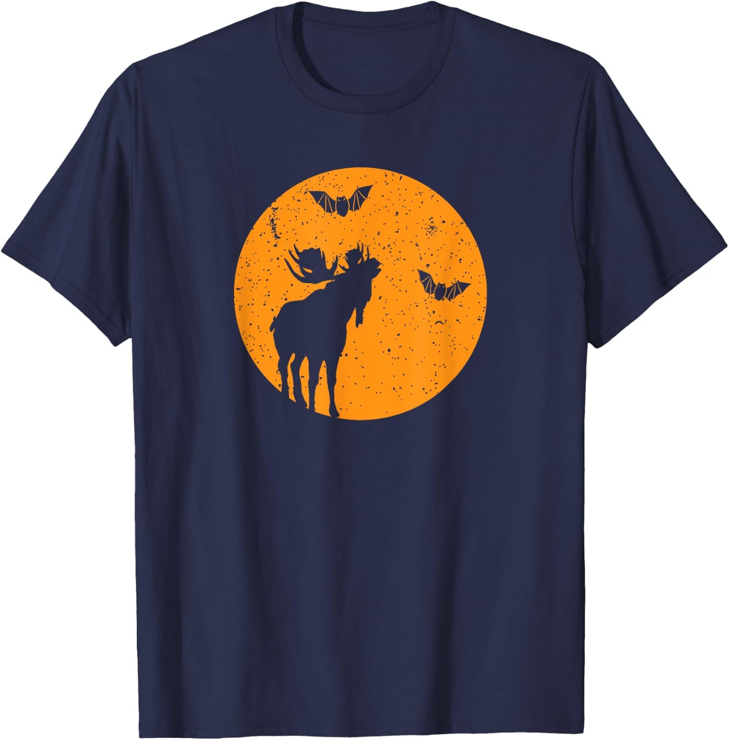 Full Moon Bats Moose Halloween. Funny Halloween Moose Gift T-Shirt - T-Shirt | Navy