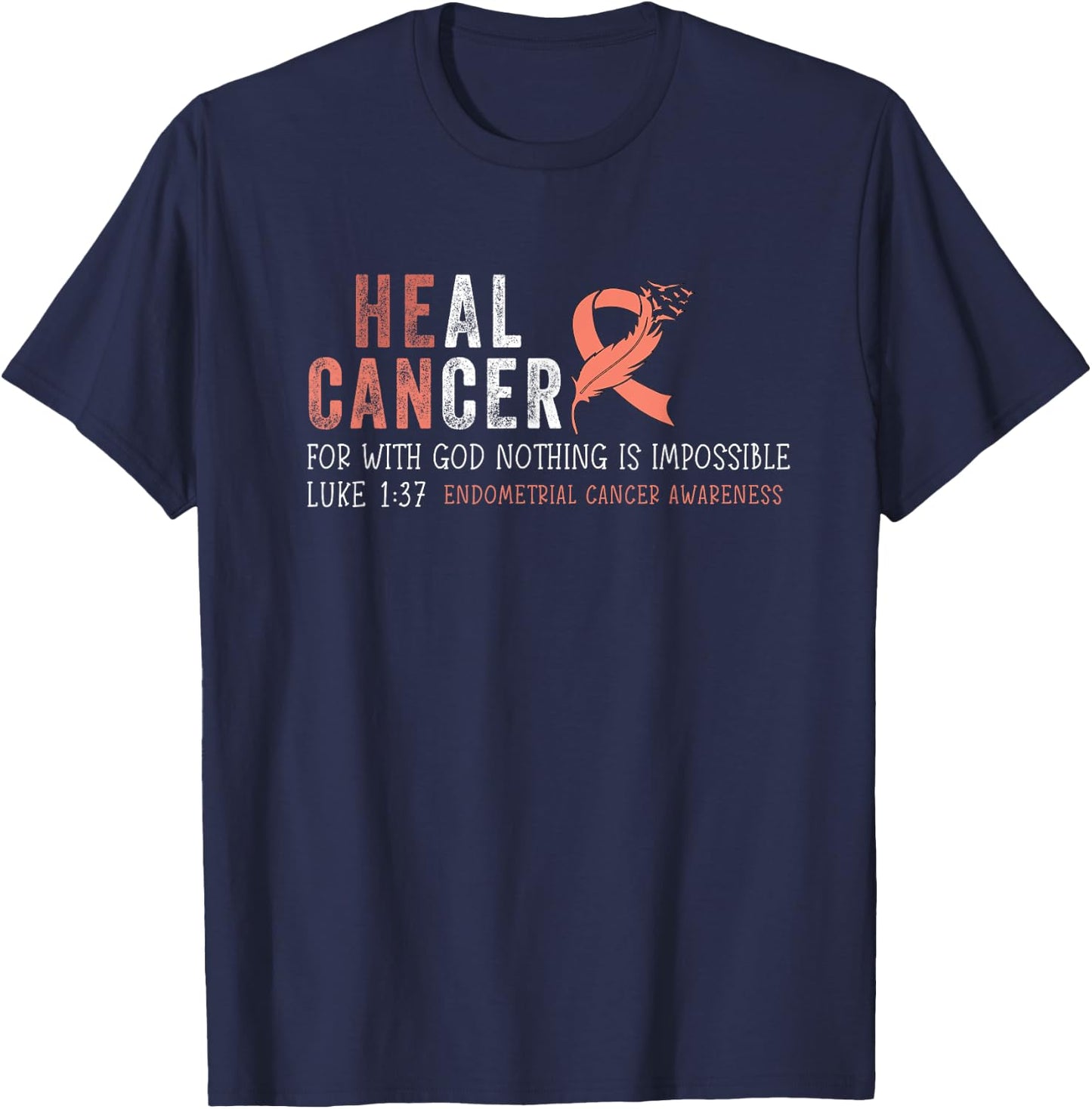 Endometrial Cancer Awareness Uterine Survivor Peach Ribbon T-Shirt - T-Shirt | Navy