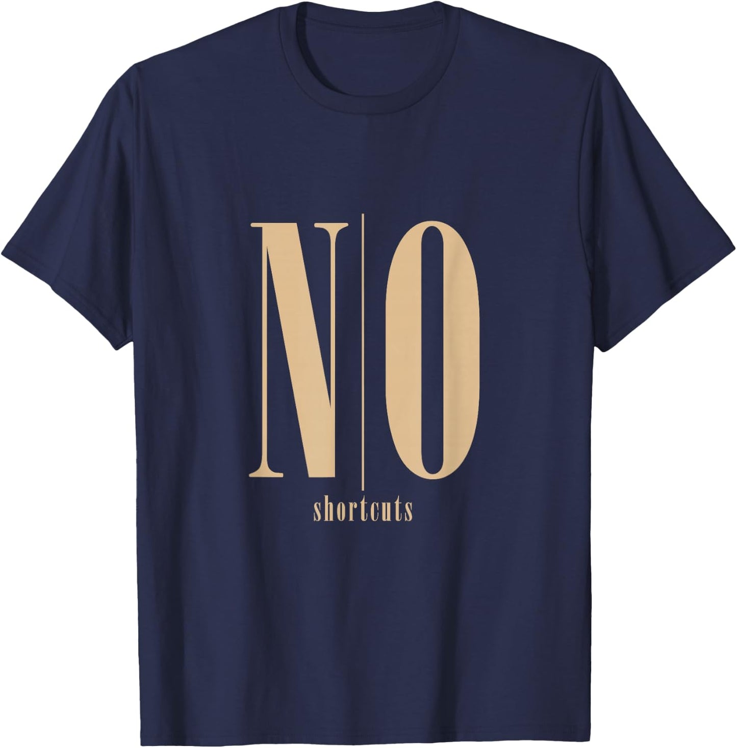 Tan No/Shortcuts Tan Color Graphic T-Shirt - T-Shirt | Navy