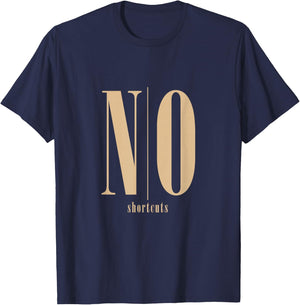 Tan No/Shortcuts Tan Color Graphic T-Shirt - T-Shirt | Navy