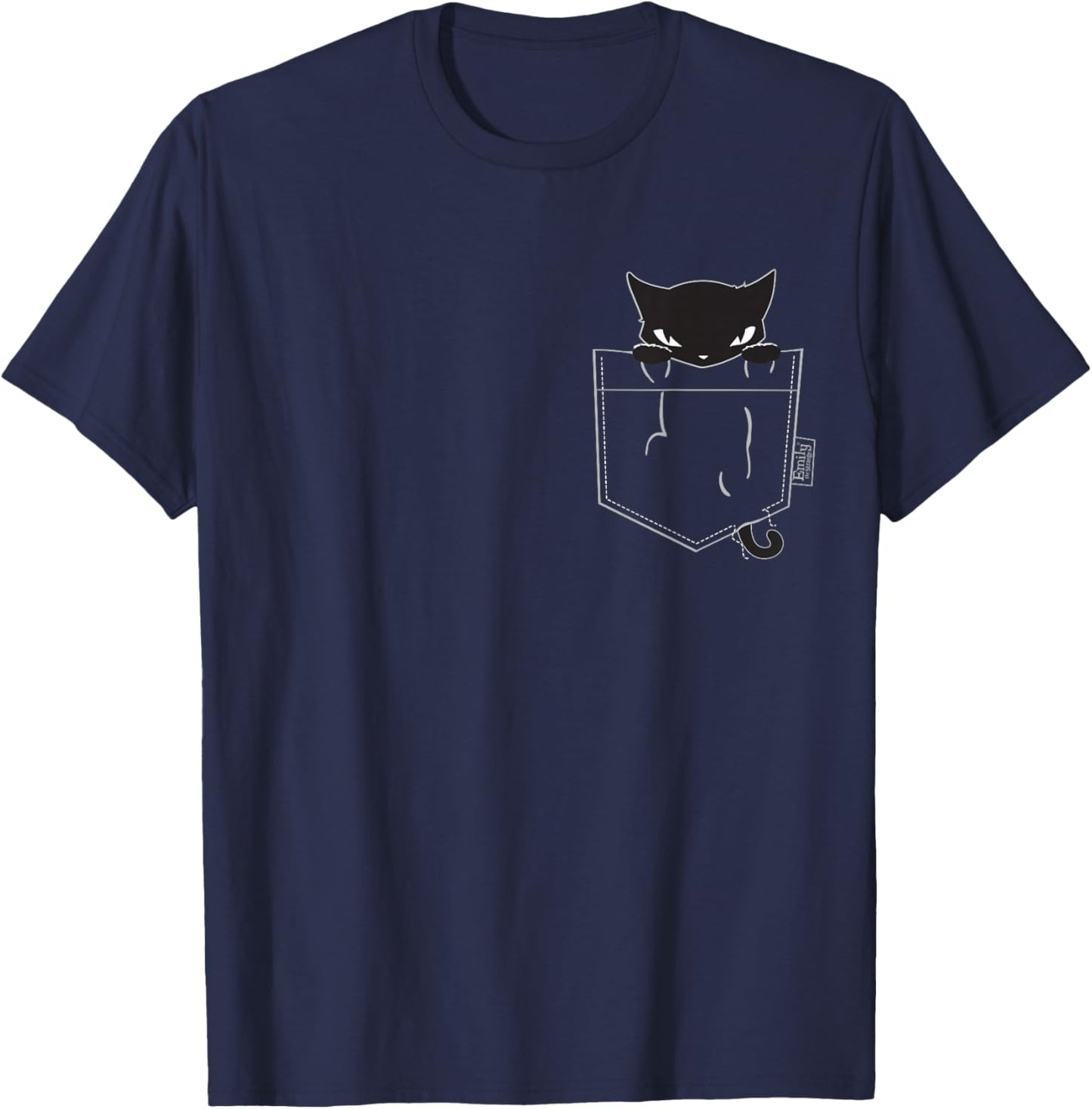 Emily The Strange Women's X-Small Black Pocket Kitty T-Shirt - T-Shirt | Navy