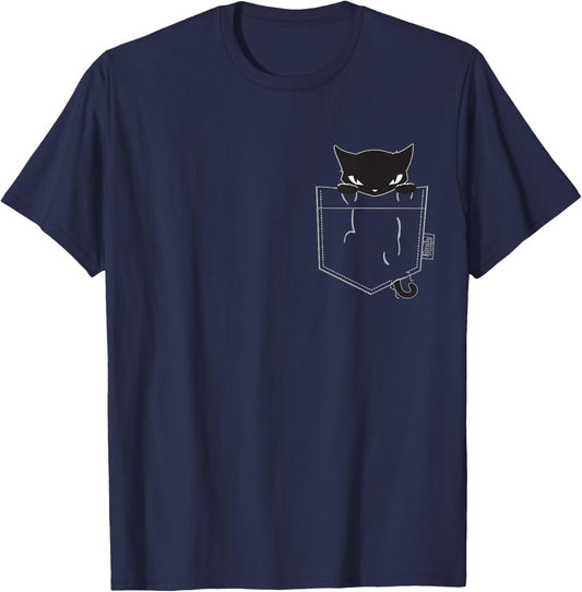 Emily The Strange Women's X-Small Black Pocket Kitty T-Shirt - T-Shirt | Navy