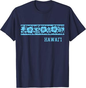 Surfer Style Tropical Hibiscus Bird of Paradise HAWAII BLUE T-Shirt - T-Shirt | Navy