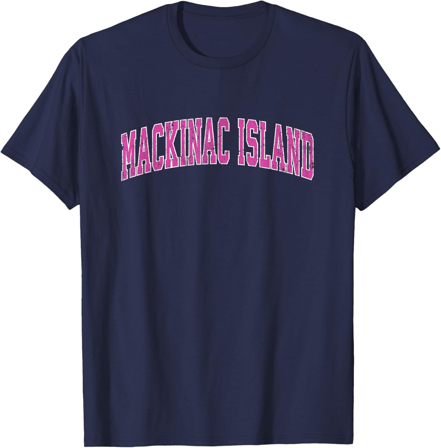 Mackinac Island Michigan MI Vintage Sports Design Pink Desig T-Shirt - T-Shirt | Navy