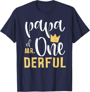 Papa of Mr Onederful 1st Birthday First One-Derful Matching T-Shirt - T-Shirt | Navy