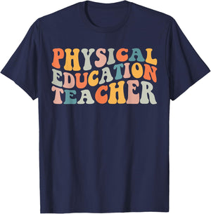 PE Teacher Vintage retro groovy Physical Education Teacher Women T-Shirt - T-Shirt | Navy
