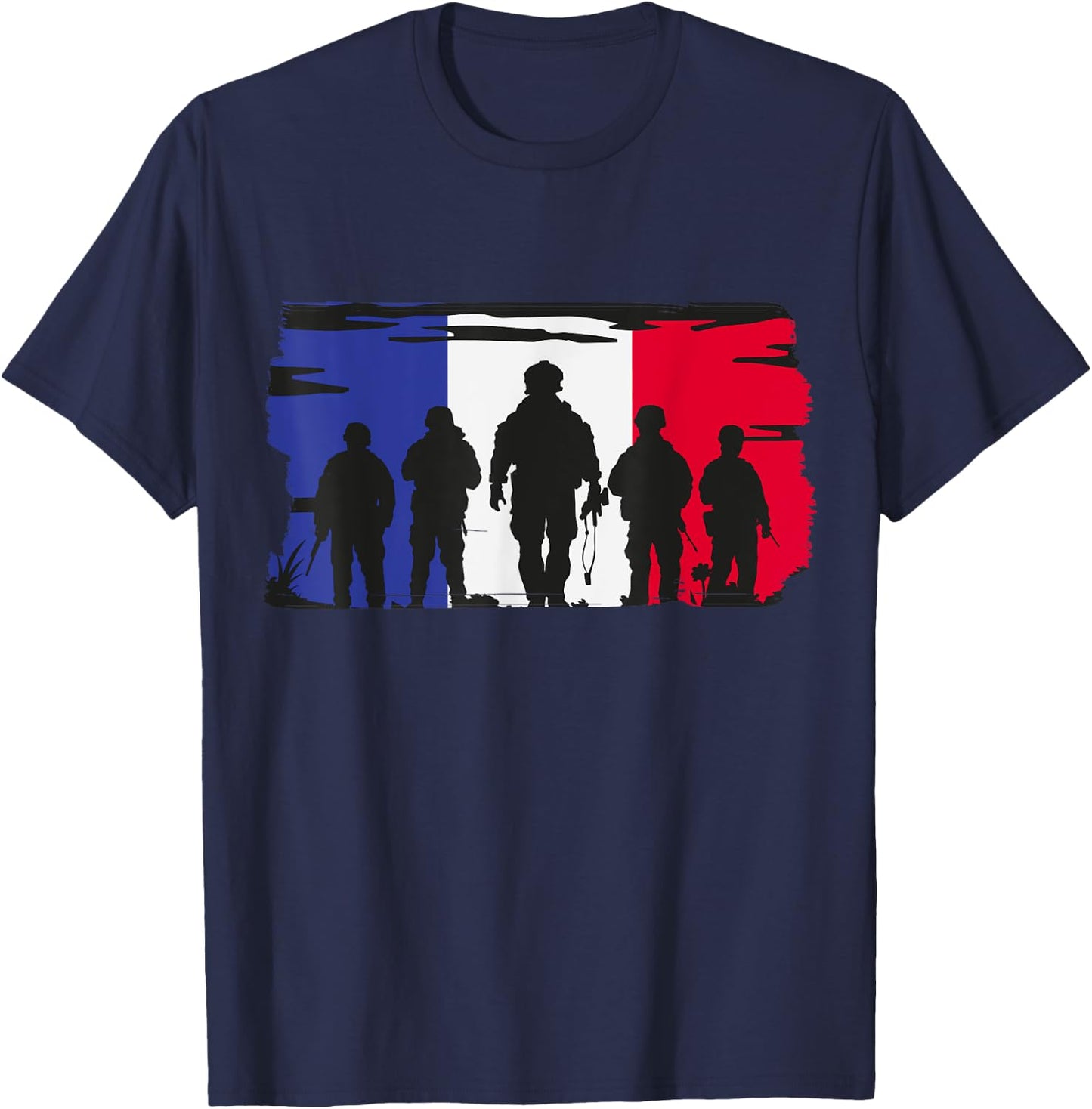 Soldiers and French Flag Gift Old Military , Black, S T-Shirt - T-Shirt | Navy