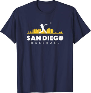 San Diego Baseball Vintage City Skyline Retro Baseball Lover T-Shirt - T-Shirt | Navy