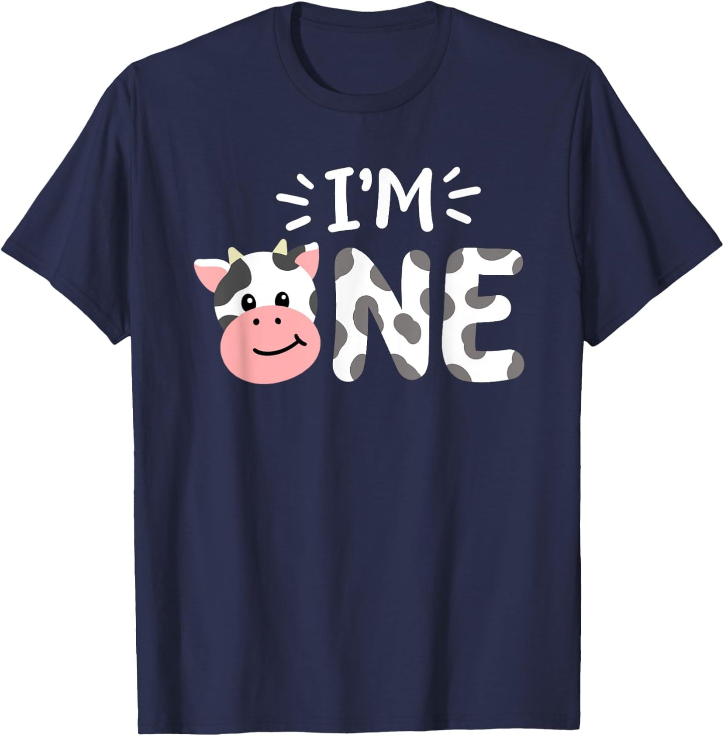I'm One 1st Birthday Cow Farm Theme Party 1 Year Old Toddler T-Shirt - T-Shirt | Navy