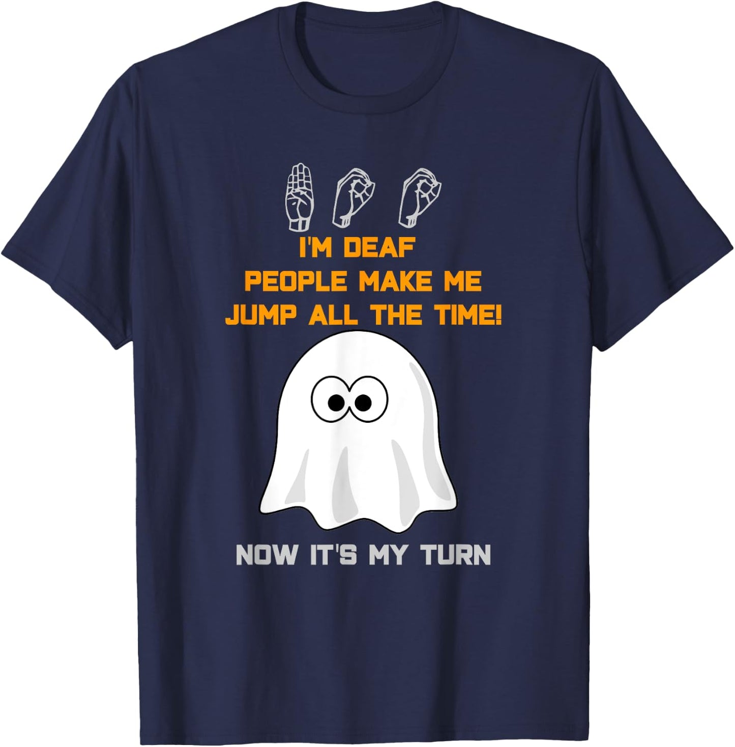 Boo Ghost ASL Funny Halloween sign language T-Shirt - T-Shirt | Navy