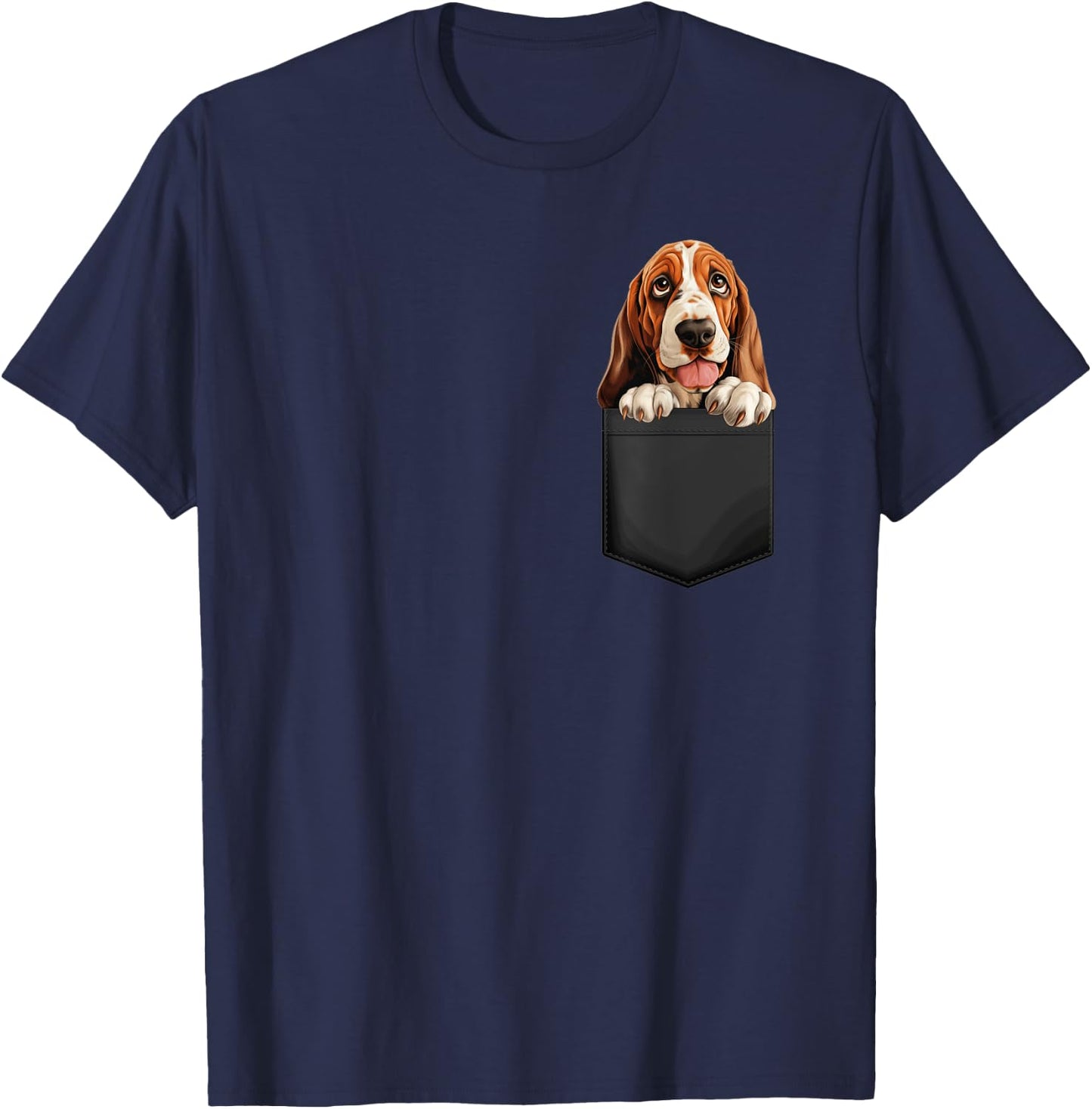 Basset Hound Puppy In A Pocket Animal Lover , Black, S T-Shirt - T-Shirt | Navy