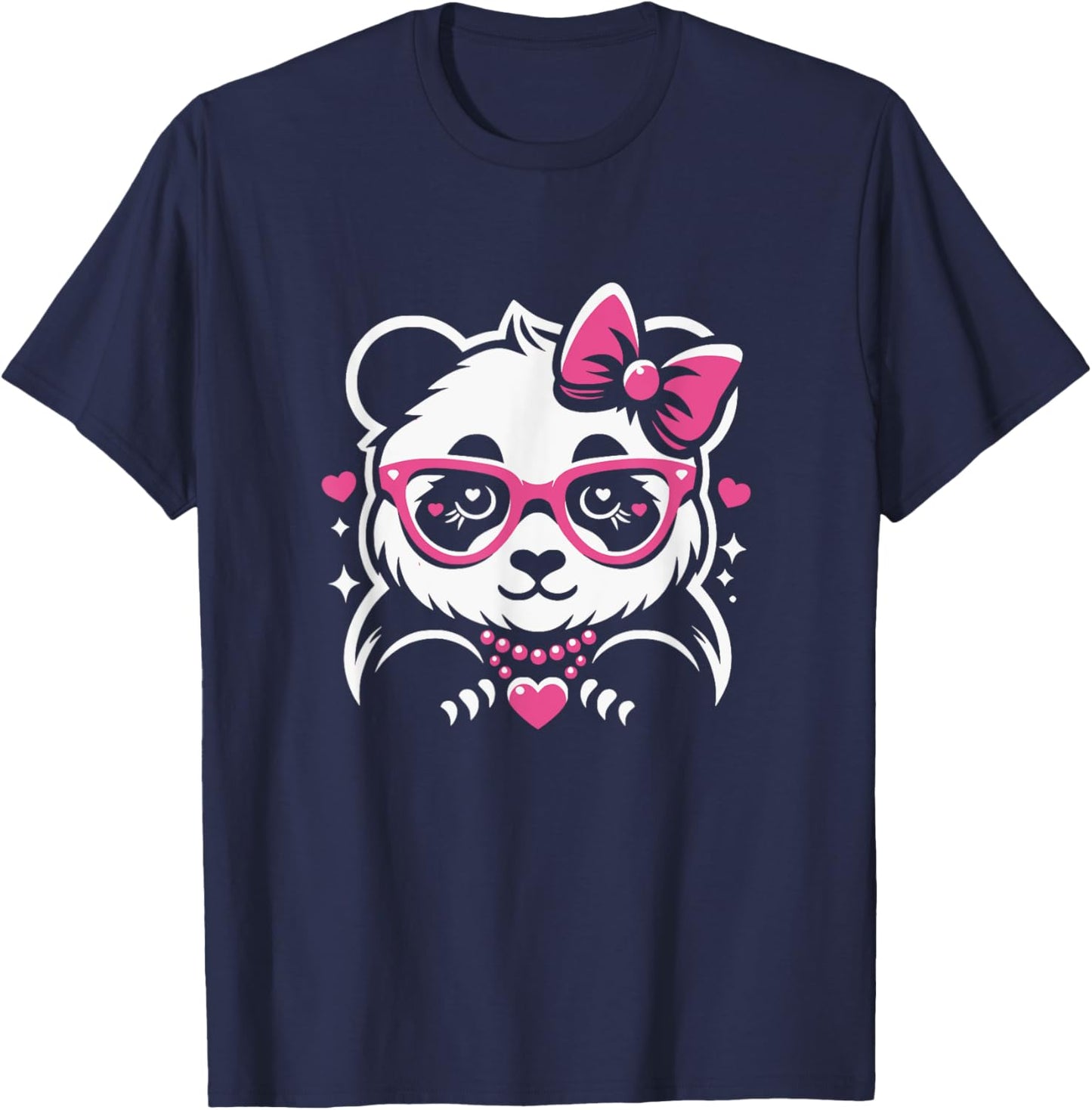 Cute Panda For Girls Graphic Art Design T-Shirt - T-Shirt | Navy