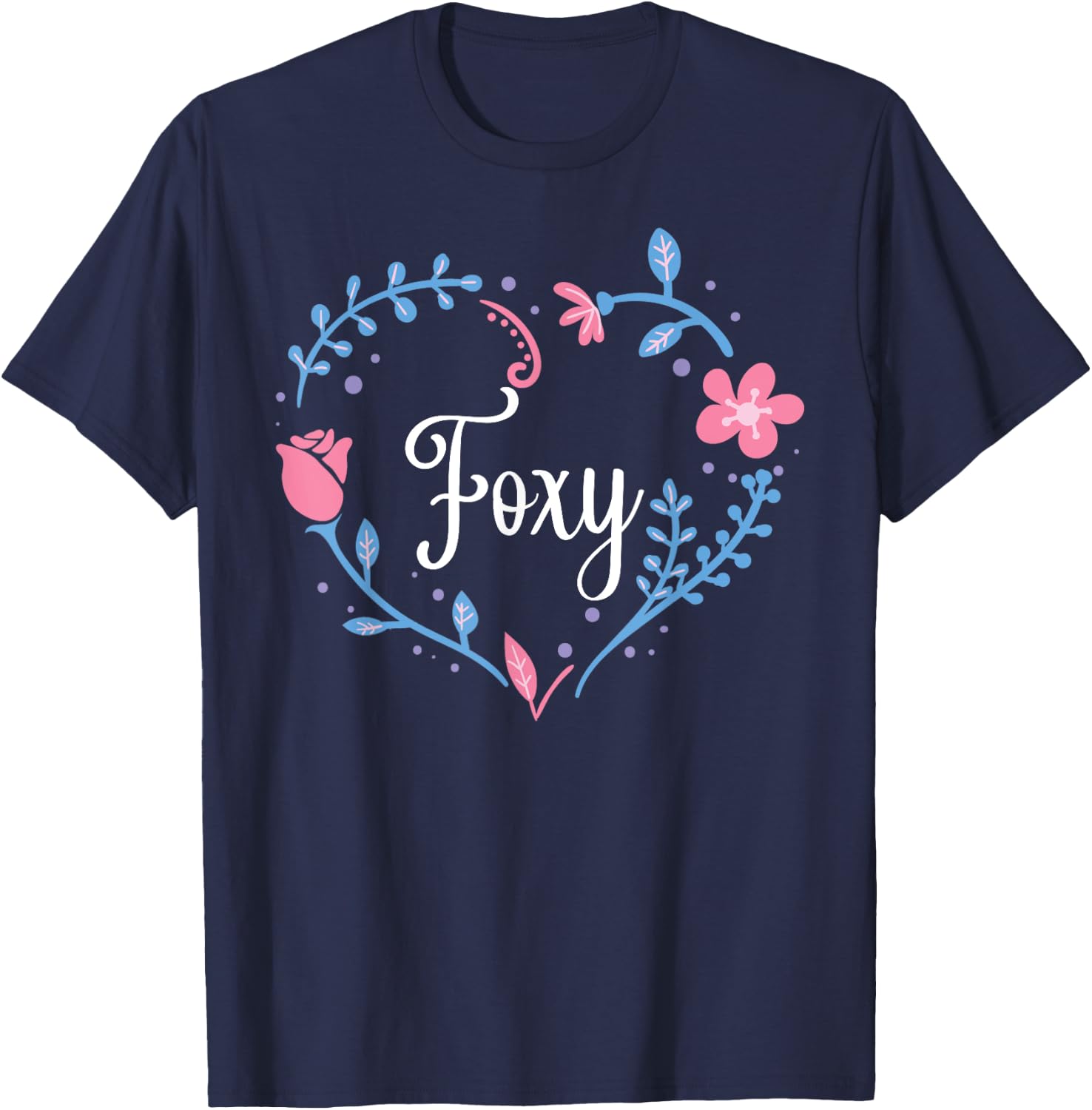 Flower Foxy Grandma Christmas Birthday Gift T-Shirt - T-Shirt | Navy