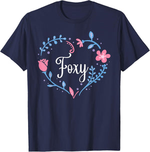 Flower Foxy Grandma Christmas Birthday Gift T-Shirt - T-Shirt | Navy