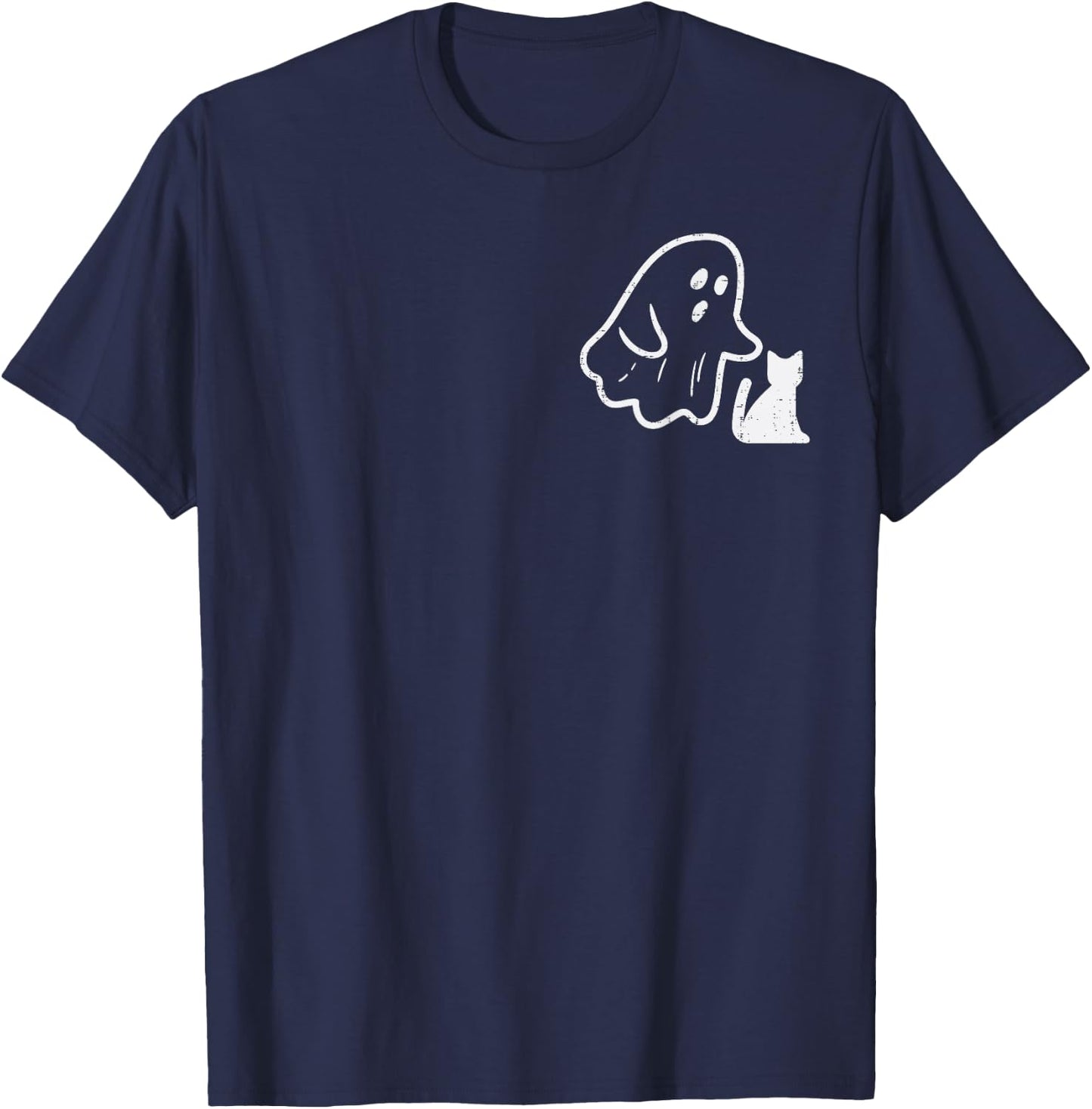 Ghost Cat Pocket Funny Halloween Costume Men Women Kids T-Shirt - T-Shirt | Navy