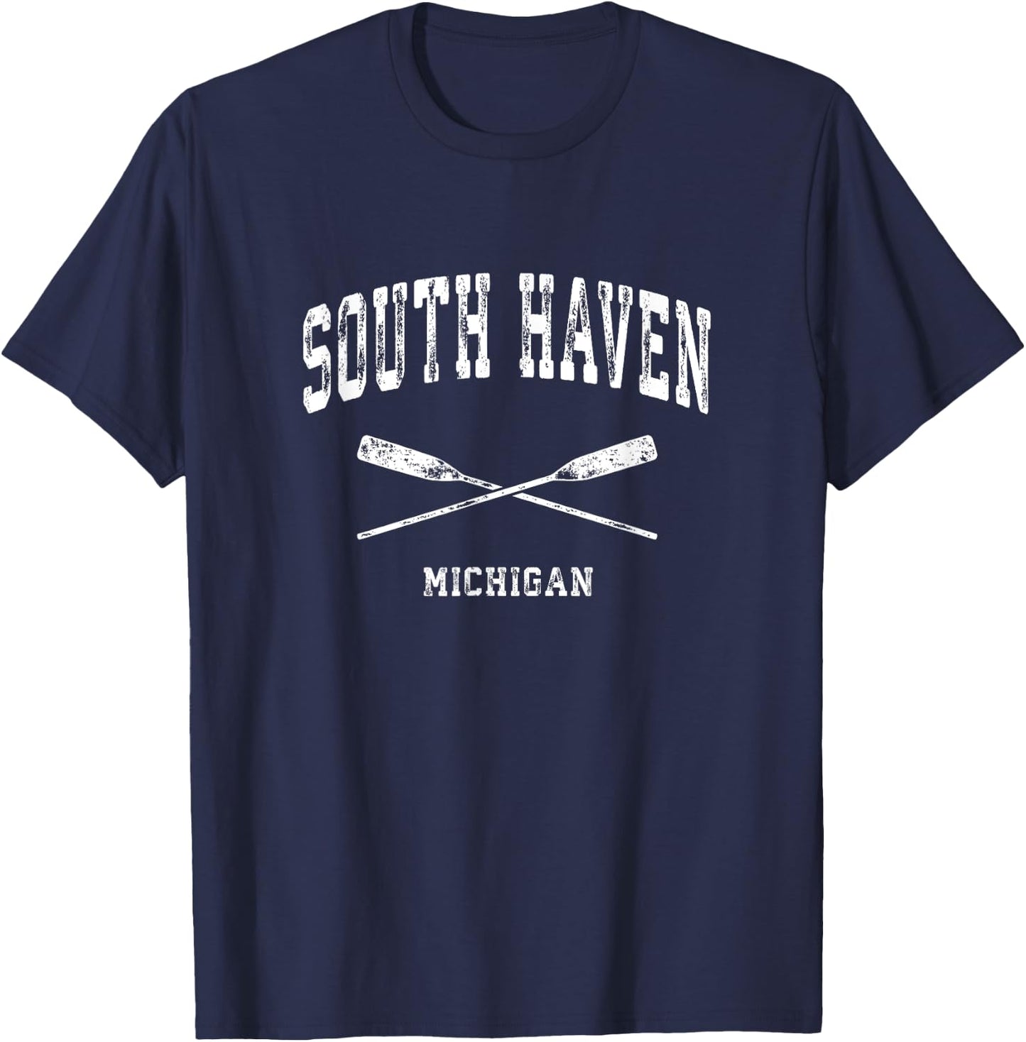 South Haven Michigan Vintage Nautical Crossed Oars T-Shirt - T-Shirt | Navy