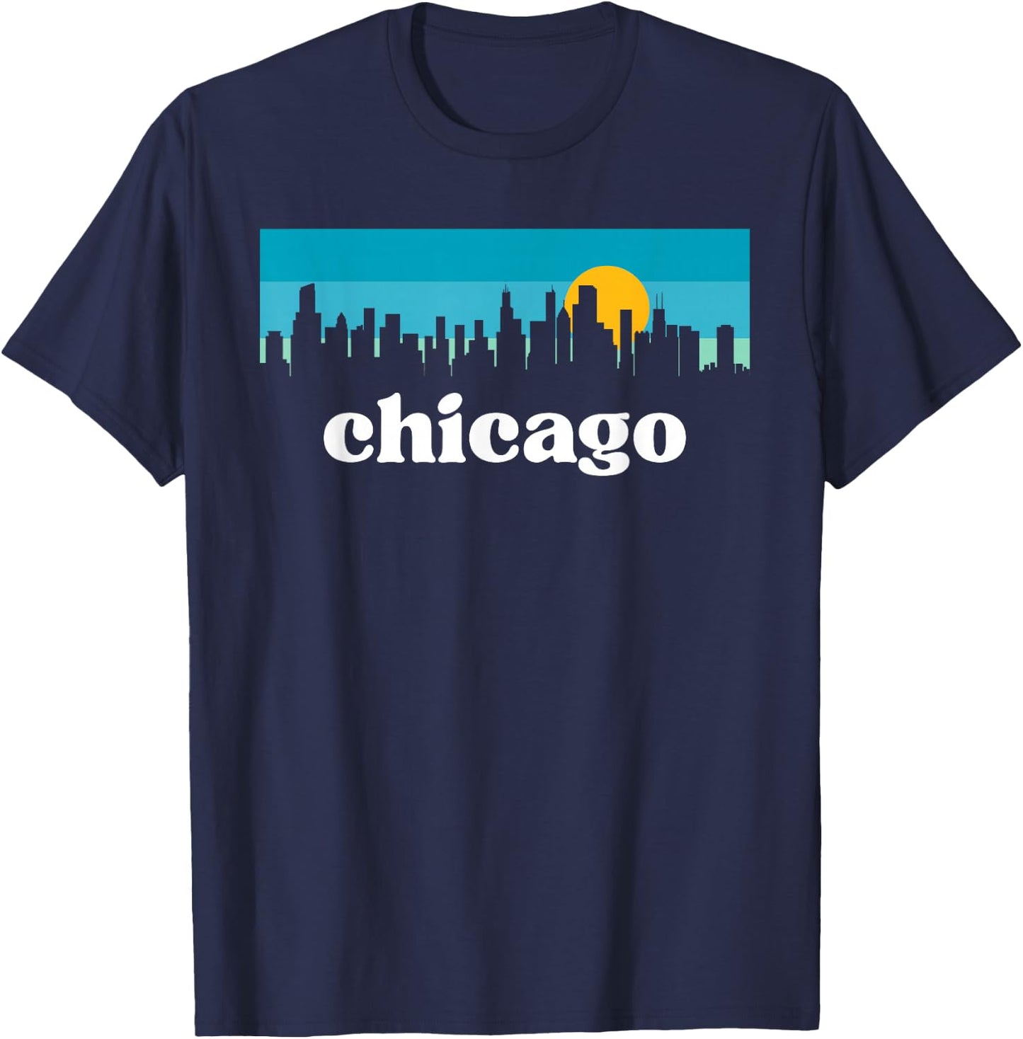 Chicago Illinois Retro Sunset Skyline T-Shirt - T-Shirt | Navy