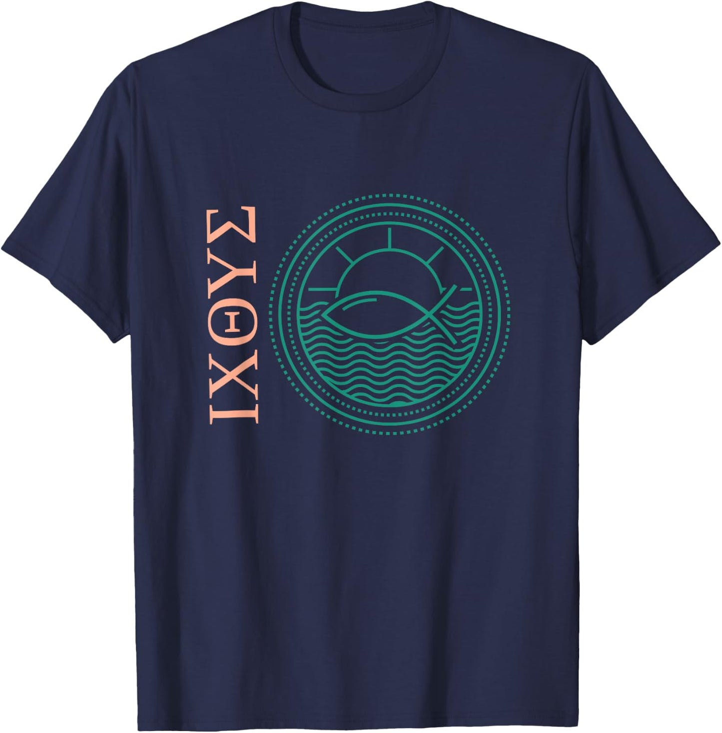 Ixoye Ichthys Ichthus Greek Fish Jesus Christ Son God Savior T-Shirt - T-Shirt | Navy