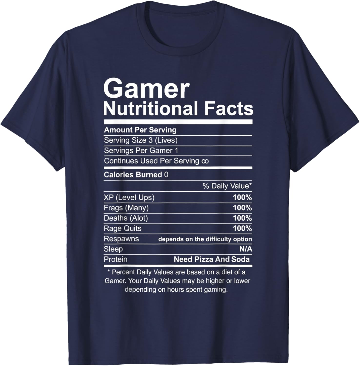 Gamer Nutritional Facts Cool Gamer Video Game Funny T-Shirt - T-Shirt | Navy