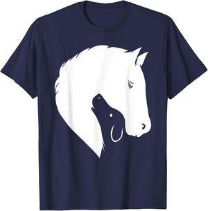 Horse Dog Silhouette Funny Equine Canine Animal Lover Outfit Women Kids T-Shirt - T-Shirt | Navy