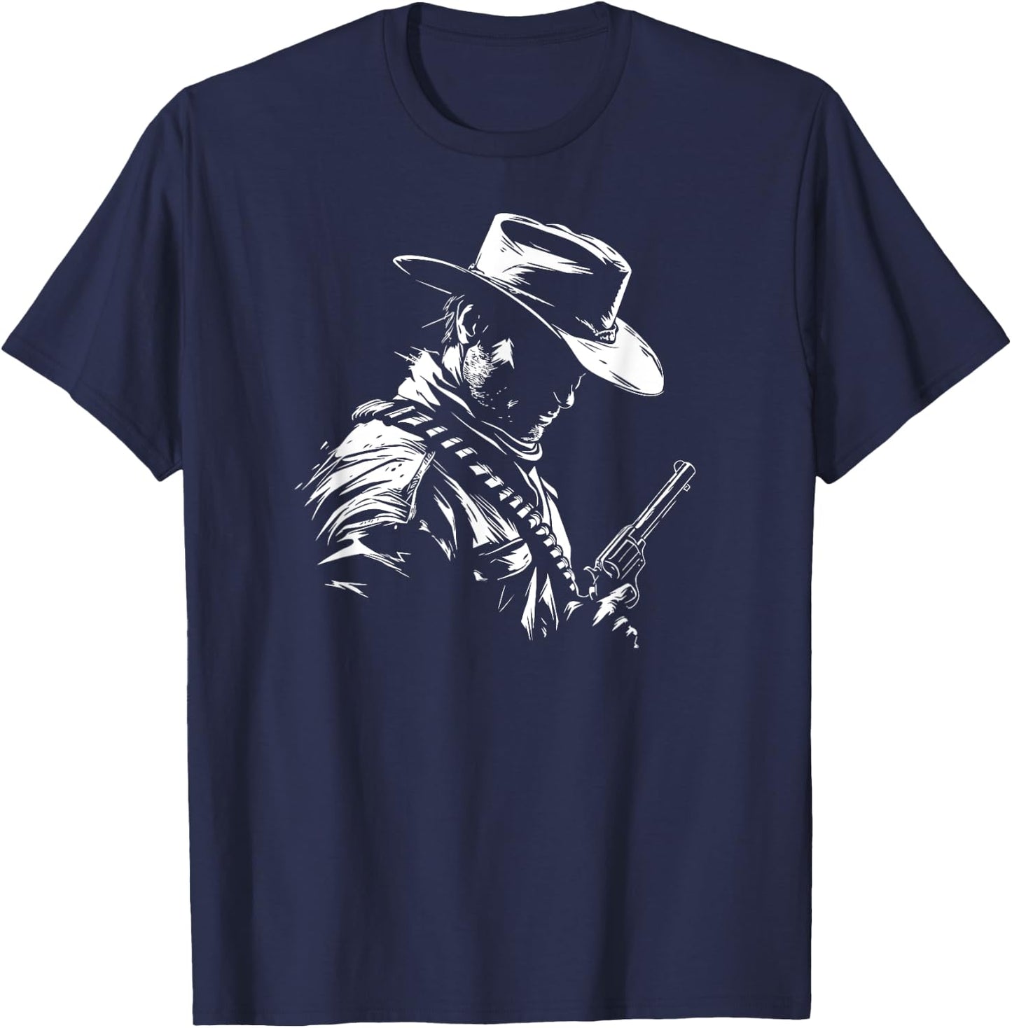 Retro Cowboy Old Western West Gun Revolver Countryman , Black, S T-Shirt - T-Shirt | Navy