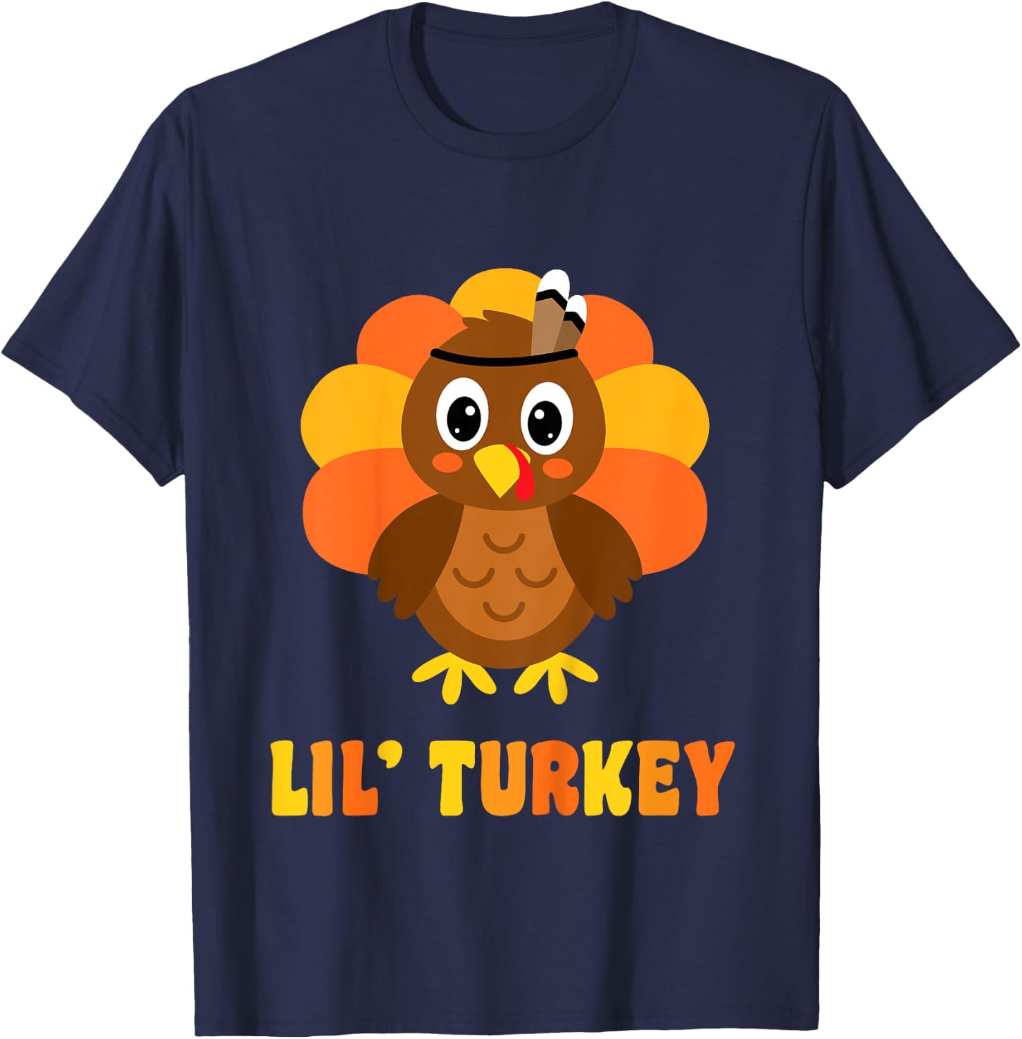 Kids Cute Lil Turkey Boy Thanksgiving T-Shirt - T-Shirt | Navy