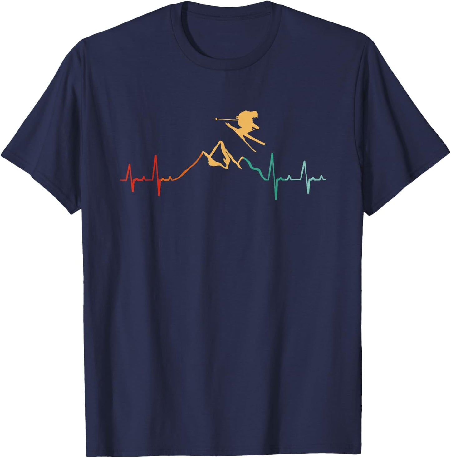 Retro for Skiing / Alps / Piste / Heart Rate, black T-Shirt - T-Shirt | Navy