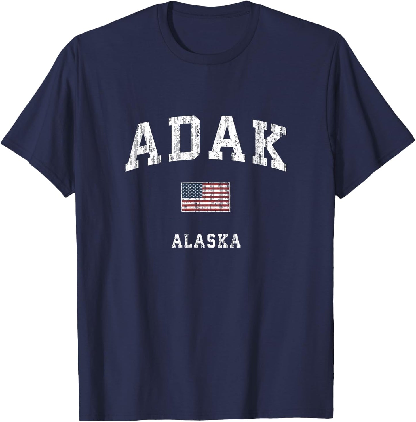 Adak Alaska AK Vintage American Flag Sports Design T-Shirt - T-Shirt | Navy